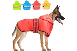 Candofly Dog Raincoat Hooded Poncho - Adjustable Waterproof Dog Rain Jacket Lightweight Reflective Dog Rain Coat Pet Slicker for Small Medium Large Dogs (Large, Bright Red)