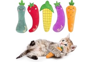 ETEKYER Catnip Cat Toys, Safe Teeth Cleaning Cat Nip Toys for Indoor Kitten Kitty,Interactive Plush Cat Chew Kicker Toys, 5 Pack, Vegetable Shape