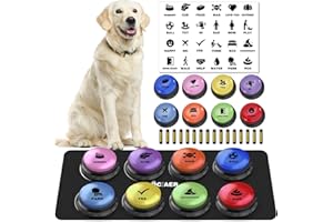 DCIAER Dog Buttons for Communication, 8 PCS Dog Talking Button Set,30 Seconds Recordable Pet Training Buzzer，with Training Manual Book+16 AAA Batteries+24 Scene Modes + 1 Dog Button Mat