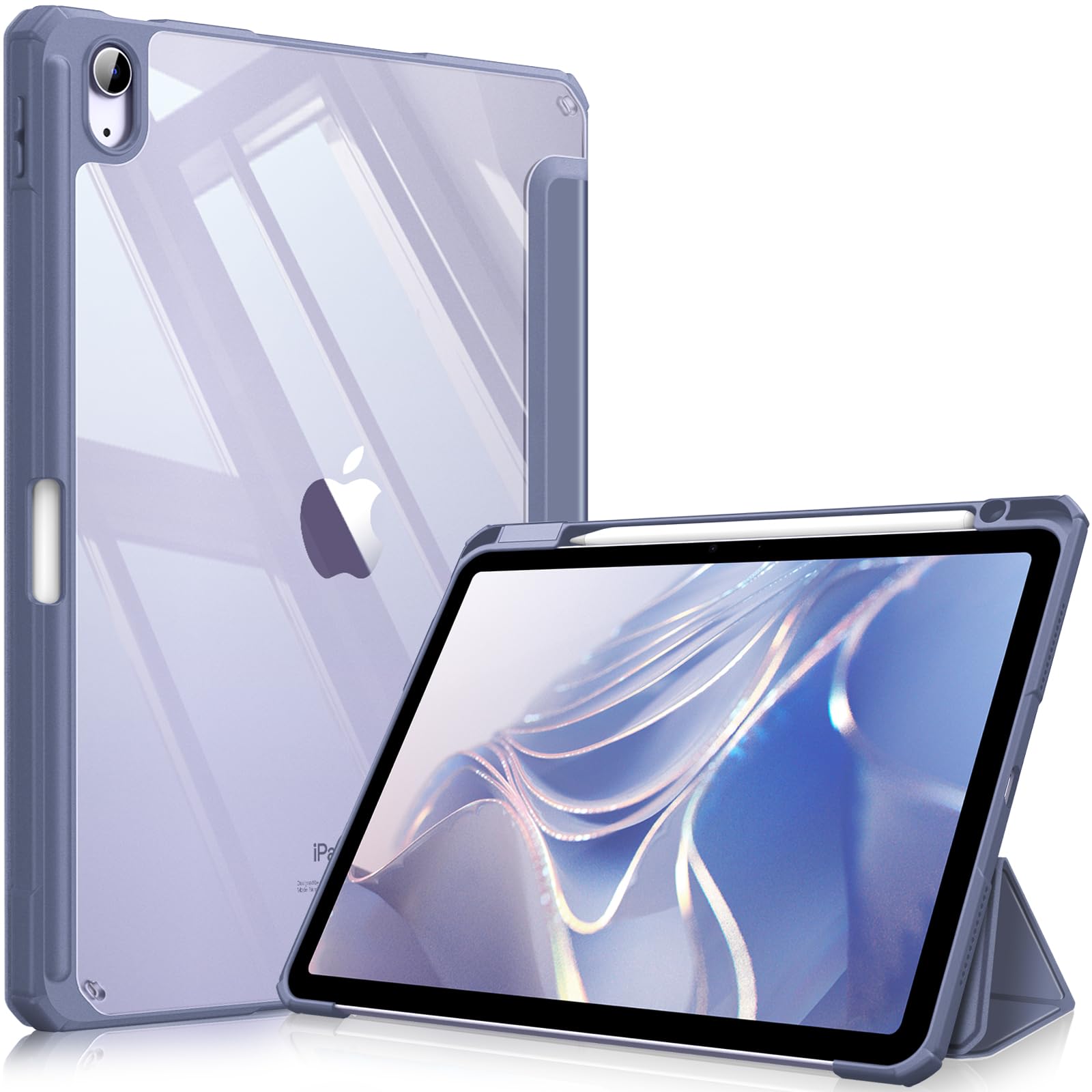 FINTIE Hybrid Case for iPad Air 11 Inch M4 (2026)/M3 (2025)/M2 (2024), iPad Air 5th/4th Generation (2022/2020) 10.9 Inch - Shockproof Slim Clear Acrylic Cover with Pencil Holder, Lavender Grey