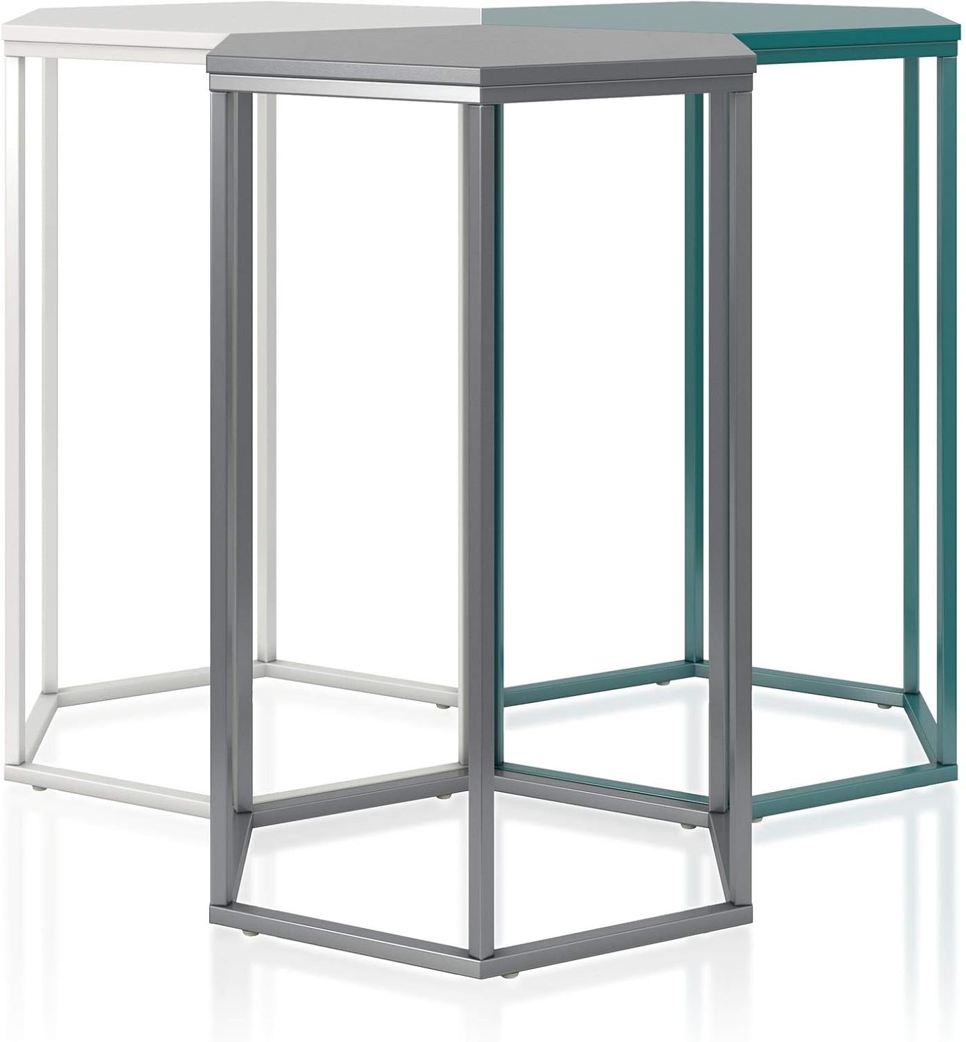 CosmoLiving Park Ave. Hexagon Accent Table Set, White/Graphite/Emerald Green: Furniture & Decor