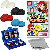 Mario Vs. Donkey Kong for Nintendo Switch (US Version), with PremGear Thumb Grips (8 pack - Black, Blue, Red & Clear), 24 Slot Game Card Holder & Cleaning Cloth