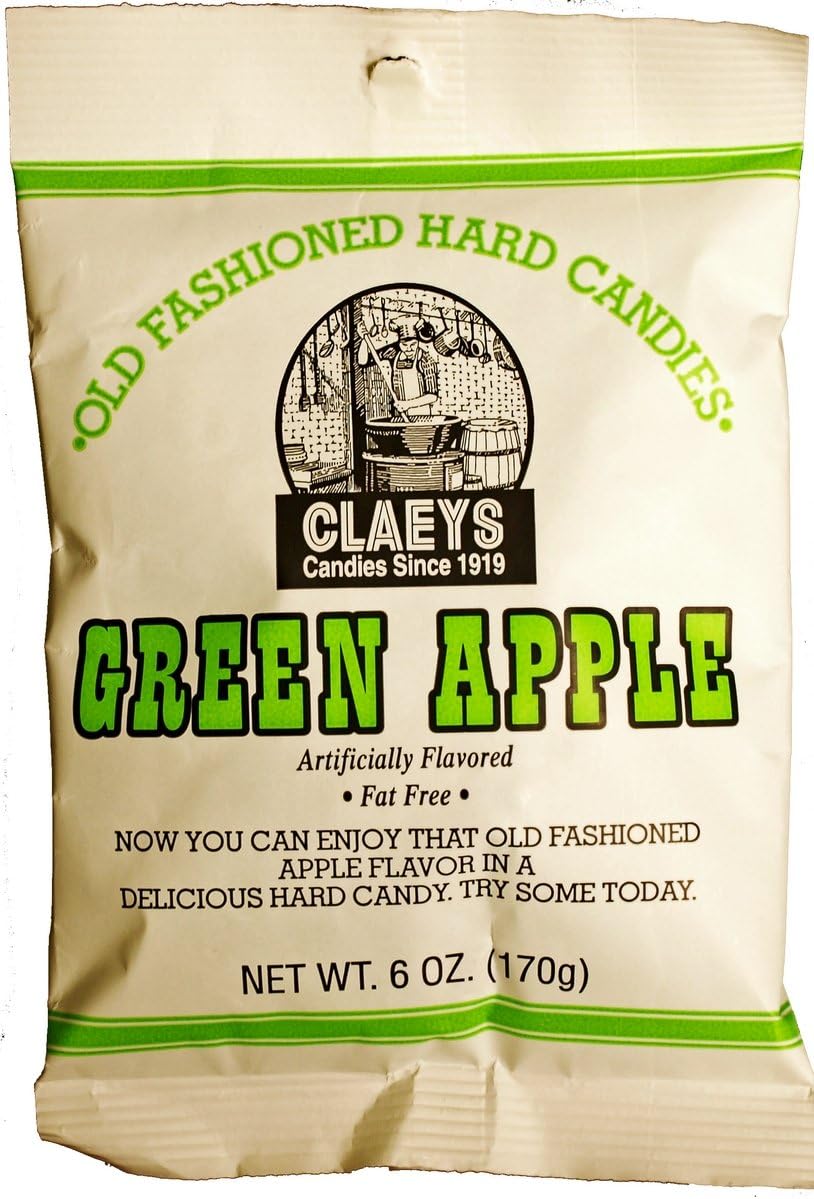 Clay Foods - Claeys' Hard Candy - Pick a Flavor - Anise, Apple, Assorted Fruit, Cherry, Cinnamon, Horehound, Lemon, Licorice, Peppermint, Root Beer, Sassafras, or Watermelon - 6 oz Bag (apple)