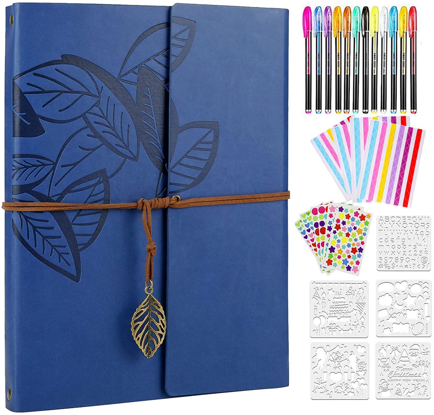 ZEEYUAN Leaf Photo Album Scrapbook Black Pages DIY Leather Memory Book Scrapbook Set as Gifts for Girlfriend Boyfriend Partner