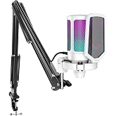 FIFINE A6TW Gaming USB Microphone Kit, RGB Condenser Mic for PC Streaming | Mute Button, Gain Knob, Cardioid pickup, Plug &amp; Play for PS5/Mac/Windows, Boom Arm &amp; Pop Filter, for Discord Twitch Podcasts
