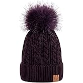 Alepo Womens Winter Beanie Hat, Warm Fleece Lined Knitted Soft Ski Cuff Cap with Pom Pom