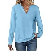 EADINVE Womens V Neck Sweatshirts with Pockets Fleece Pullover Casual Loose Fit Long Sleeve Tops Fall Clothes 2025