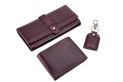Borse Womens Cherry Goat Leather Purse and Mens Wallet & Key Chain - Gift for Couple