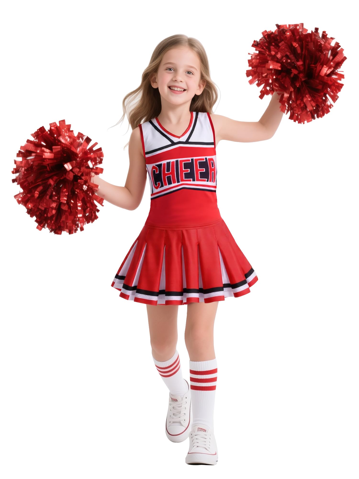 Photo 1 of Koatobbor Girls Cheerleader Costume Cheerleading Outfit Dress for Halloween Party Birthday Gift 3-9Years (4-5 Years, Red)