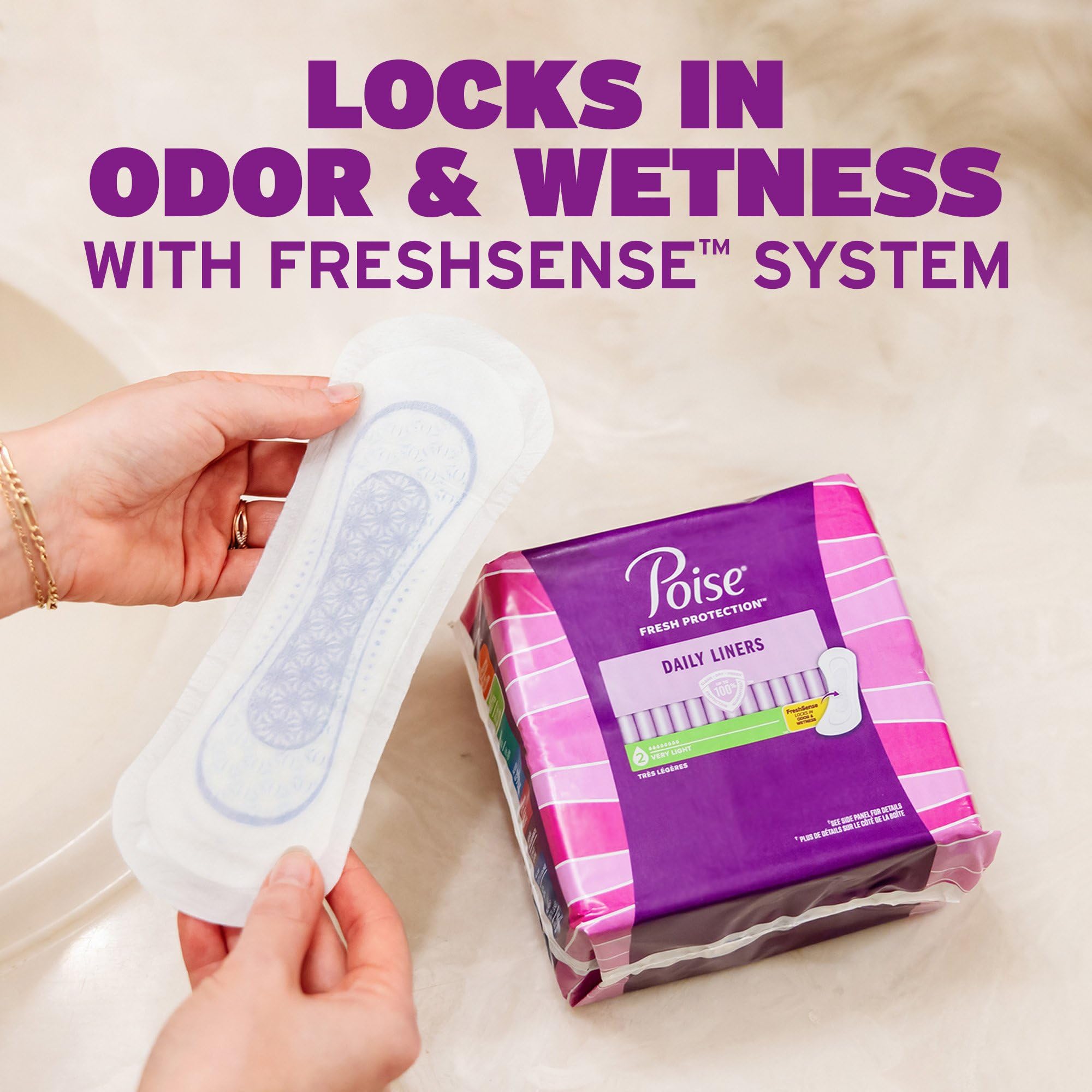 Poise Daily Liners, Incontinence Panty Liners for Bladder Leaks, 2 Drop Very Light Absorbency, Long Length, 264 Count of Pantiliners (6 Packs of 44), Packaging May Vary