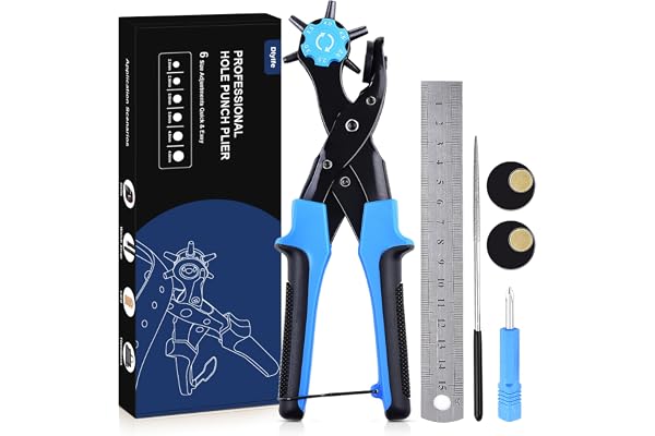 Diyife Belt Hole Puncher, [Effortless Dual-Lever Design], Leather Hole Punch with Adjustable 6 Hole Sizes, Equipped with Rule