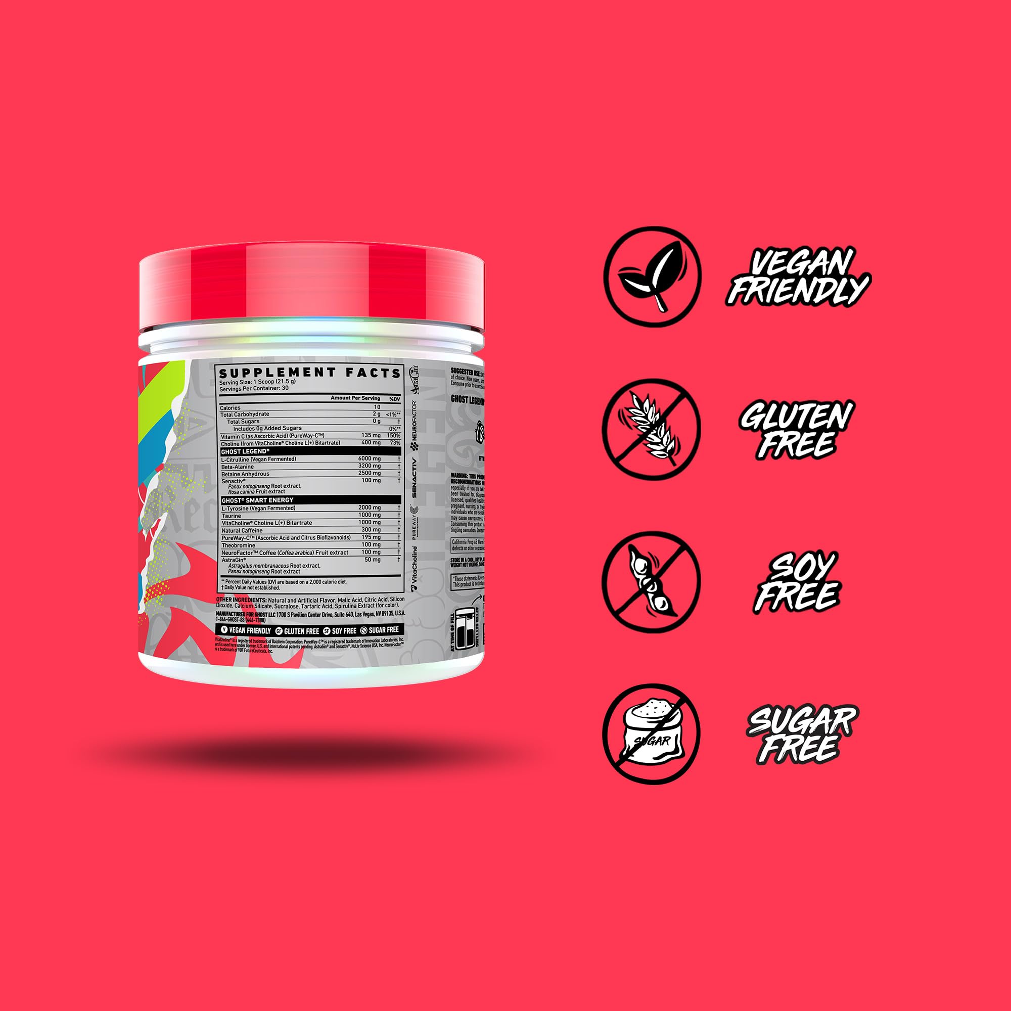 GHOST Legend Pre-Workout Powder, Blue Raspberry - 30 Servings – Pre-Workout for Men & Women with Choline, L-Citrulline, & Beta Alanine for Energy & Focus