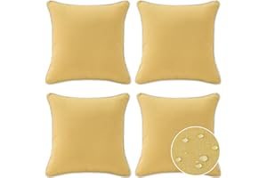 UNIMATTA Decorative Outdoor Waterproof Throw Pillows with Inserts, Set of 4, 18" x18" Pillows for Patio, Backyard, Bed, Couch, and Patio Furniture, Yellow