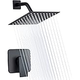 Ackwave Shower Systems Black Shower Faucet Set Complete with 8" Rainfall Square Shower Head, Single Handle Shower Fixtures, Shower Trim Kit with Brass Rough-in Shower Valve, Shower Head and Faucet Set