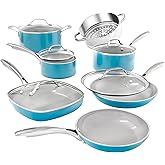Gotham Steel Aqua Blue Pots and Pans Set, 12 Piece Nonstick Ceramic Cookware, Includes Frying Pans, Stockpots & Saucepans, Stay Cool Handles, Oven & Dishwasher Safe, 100% PFOA Free, Turquoise