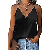 Zeagoo Womens Silk Satin Tank Tops V Neck Sleeveless Camisole Cami Spaghetti Straps Blouse Summer Loose Racerback Shirt