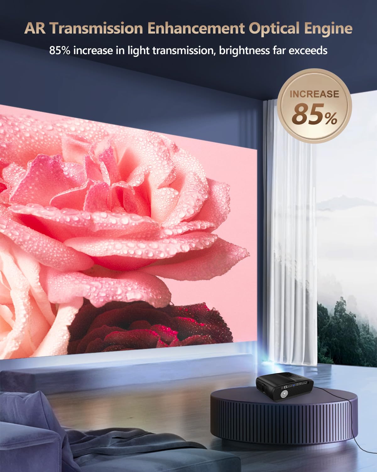 1500 ANSI Wireless Projector with Apps WiFi 6 Bluetooth,Office Ceiling Movie Home Theater LED Projector 4K for Indoor Outdoor Use,20W Speakers Native 1080P,HDR10 Zoom/5D Keystone/HDMI USB Manual Focus