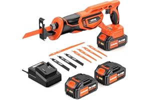 Olmlmo Reciprocating Saw Cordless with 8 Blades: 2 x 4.0Ah Battery, Brushless Motor 3300 RPM, Cordless Reciprocating Saw Kit for Wood PVC Metal Tree Bone Cutting DIY