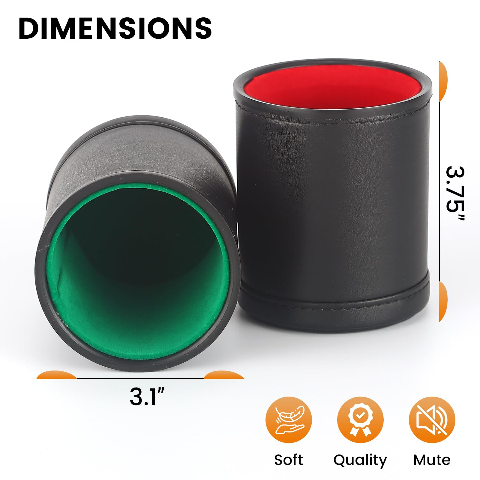 5 Pack PU Leather Dice Cups Velvet Felt-Lined Shaker Cups with 30 Dot Dice for Bar Party Yahtzee Farkle Dice Games