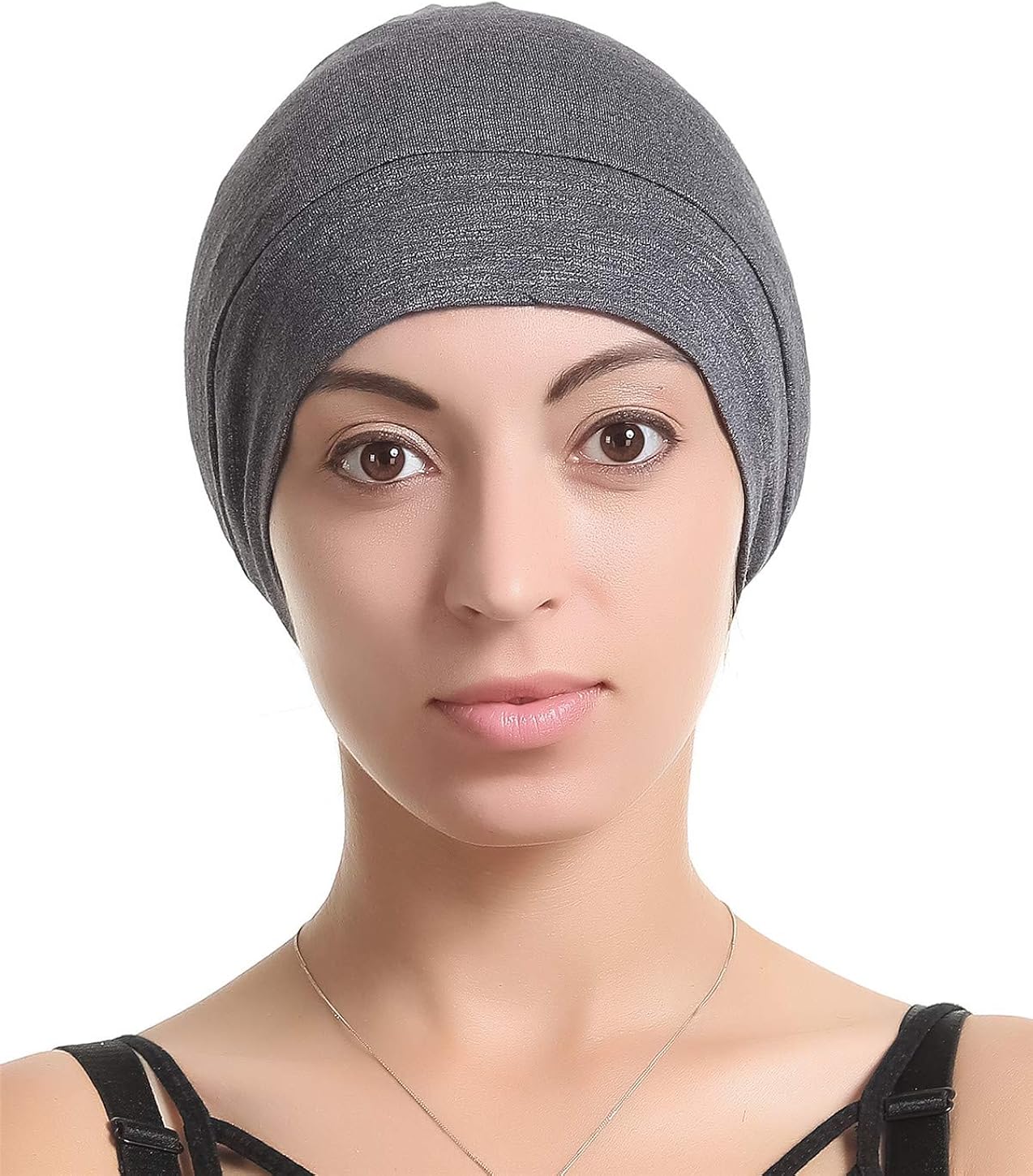 Slap Night Cap Sleep Hat Beanie - Dark Grey Women Organic Bamboo Satin Silk Lined Bonnet Surgical Cap Summer Scarf Hair Cover for Lady Lightweight Light Thin Jersey Chemo, Gifts for Women: Clothing