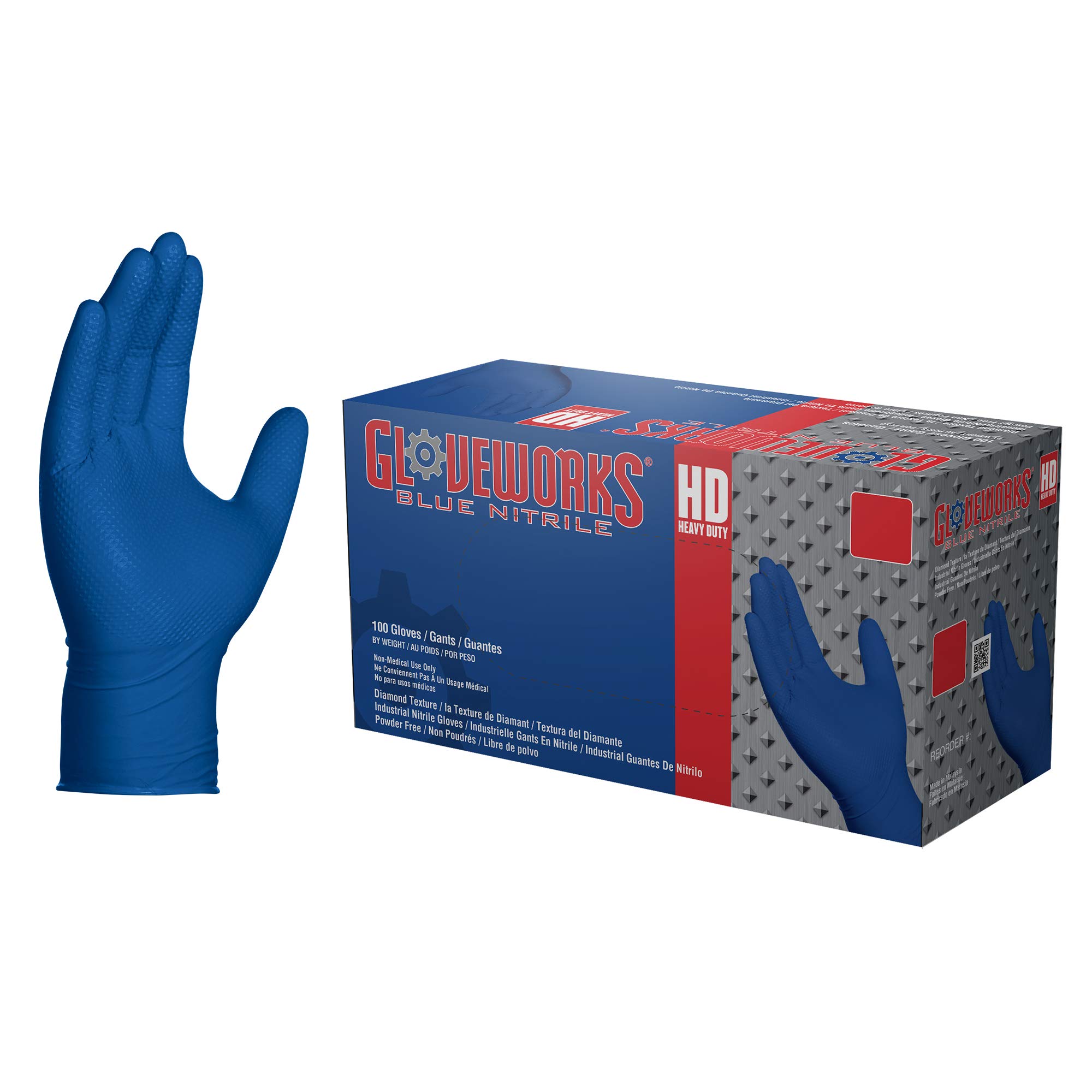 GLOVEWORKS HD Royal Blue Nitrile Industrial Disposable Gloves,