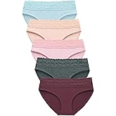 AYMEFF Cotton Underwear for Women Lace Bikini Panties Soft Stretch Hipster Breathable Briefs 5-Pack