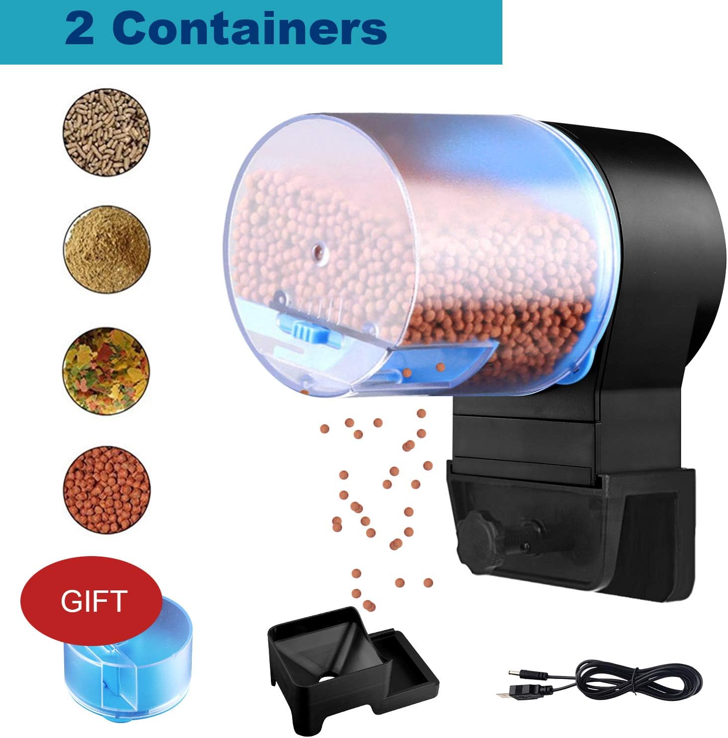DOTSOG Digital Automatic Fish Feeder - Rechargeable Timer Fish Feeder with USB Charger Cable, Fish Food Dispenser for Aquarium or Fish Tank