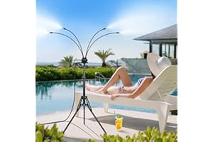 Rafow Standing Misters for Outside Patio - Adjustable Height 3.6-5.2FT Misting System Line 26.5FT Portable Water Misters for Cooling Outdoor with Tripod Base Stand Mister for Backyard Pool BBQ Party