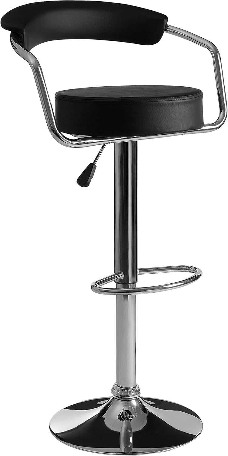 Premier Housewares Black Bar Stool Chair Leather Stools Stainless Steel Kitchen Stools Adjustable Bar Stool 103 X 53 X 52