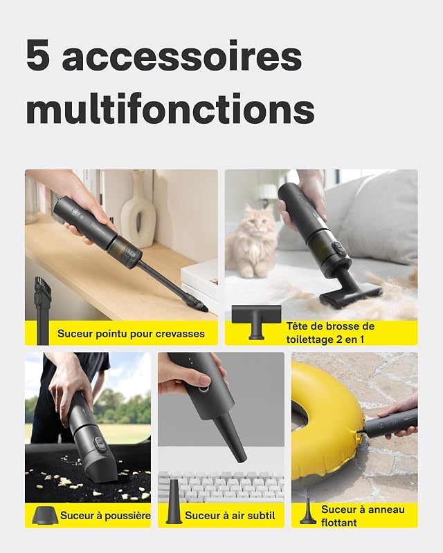 Aspirateur Voiture Puissant sans Fil, Aspirateur à Main 4 en 1