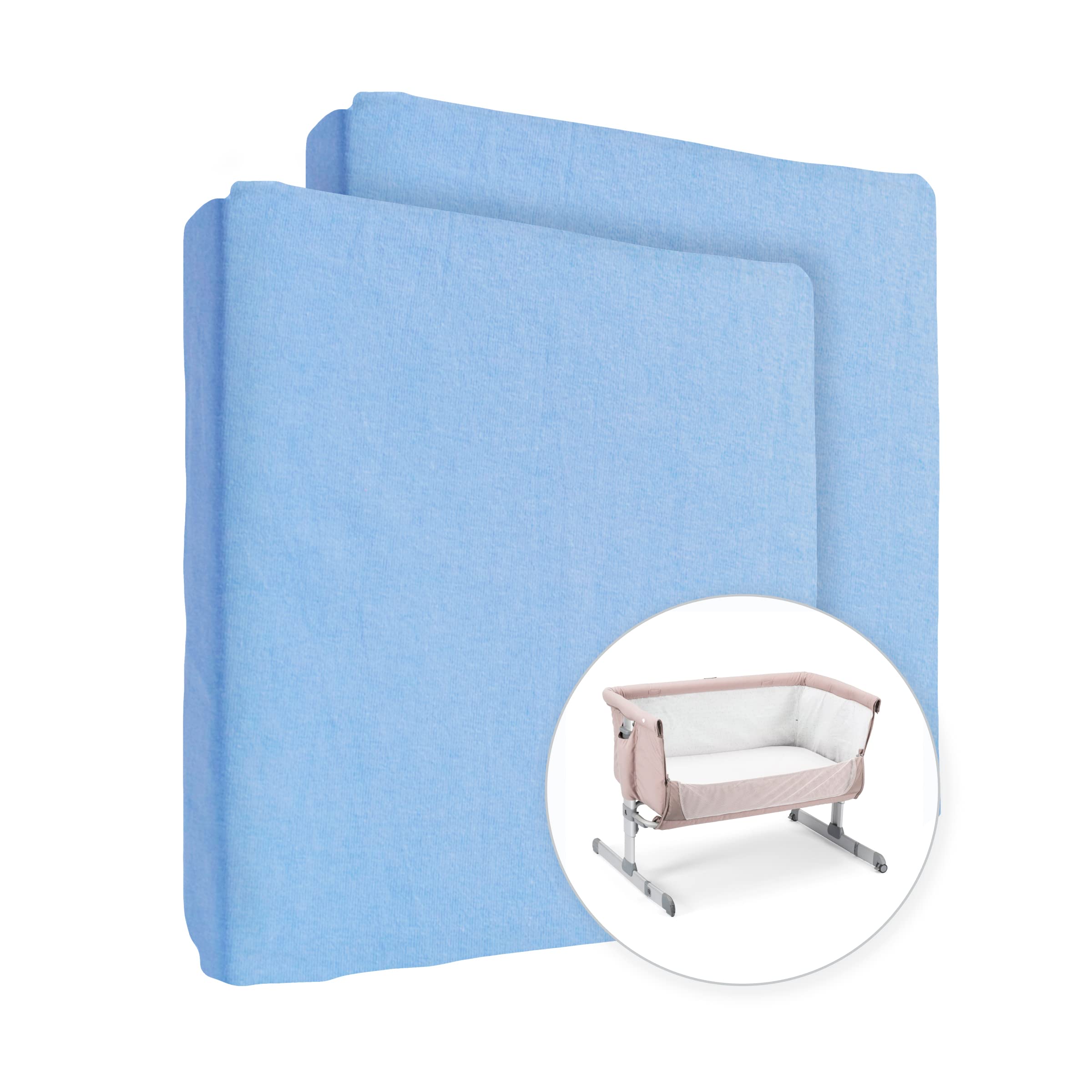 2X Jersey 100% Cotton Fitted Sheet for 83 x 50 cm Baby Co-Sleeper Crib Mattress (Blue) — image 1