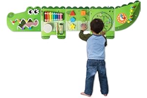 WOODMAM Crocodile Activity Wall Panels, 9-in-1 Wall-Mounted Wooden Sensory Wall Panel for Kids, Educational Busy Board, Playroom Wall Toys Daycare Learning Toy for Toddler Girls Boys