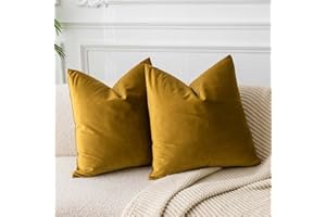 JUSPURBET Mustard Yellow Velvet Throw Pillow Covers 18x18 inch Set of 2 for Living Room Couch Sofa Bedroom Decorative Square Solid Soft Cushion Cases with Invisible Zipper
