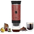 Portable Coffee Maker for Travel, Battery Powered Portable Electric Espresso Machine for Camping, Rechargeable Coffee Maker Self Heating with Ground Coffee & Capsule for RV, Hiking (Red mix Black)