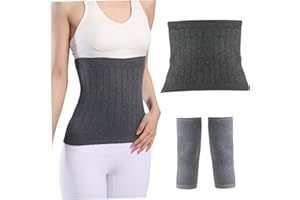 Belly Warmer with Knee Warp 3Pcs/Set Thermal Wool Stomach Binder Soft Warm Slim Waist Belt Double Thicken Waist Support Prote