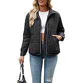 FIOPHY Women's Quilted Puffer Jacket Lightweight Zip Up Padded Coat Long Sleeve Y2K Casual Jacket Outwear with Pockets & Slit