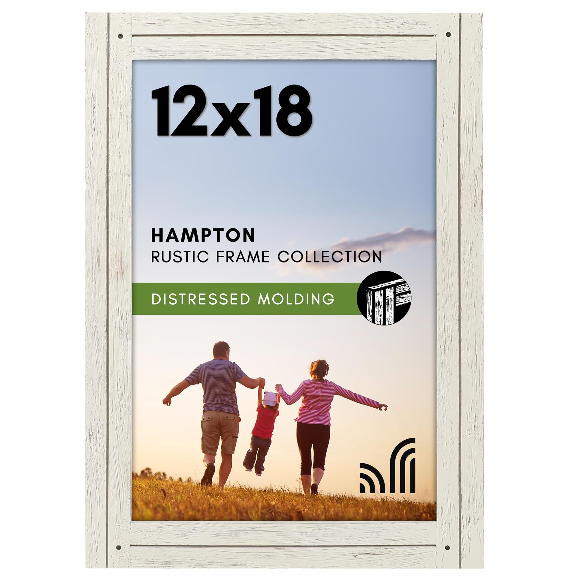 Americanflat 12x18 Poster Frame with Polished Plexiglass - Hampton Collection - Distressed Wood Picture Frames for Vertical or Horizontal Wall Display - Aspen White Image