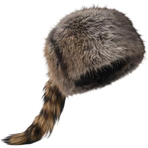 Faux Fur Raccoon Hat with Tail for Men Women, Funny Coonskin Cap Animal Winter Hats for Cold Weather Cosplay