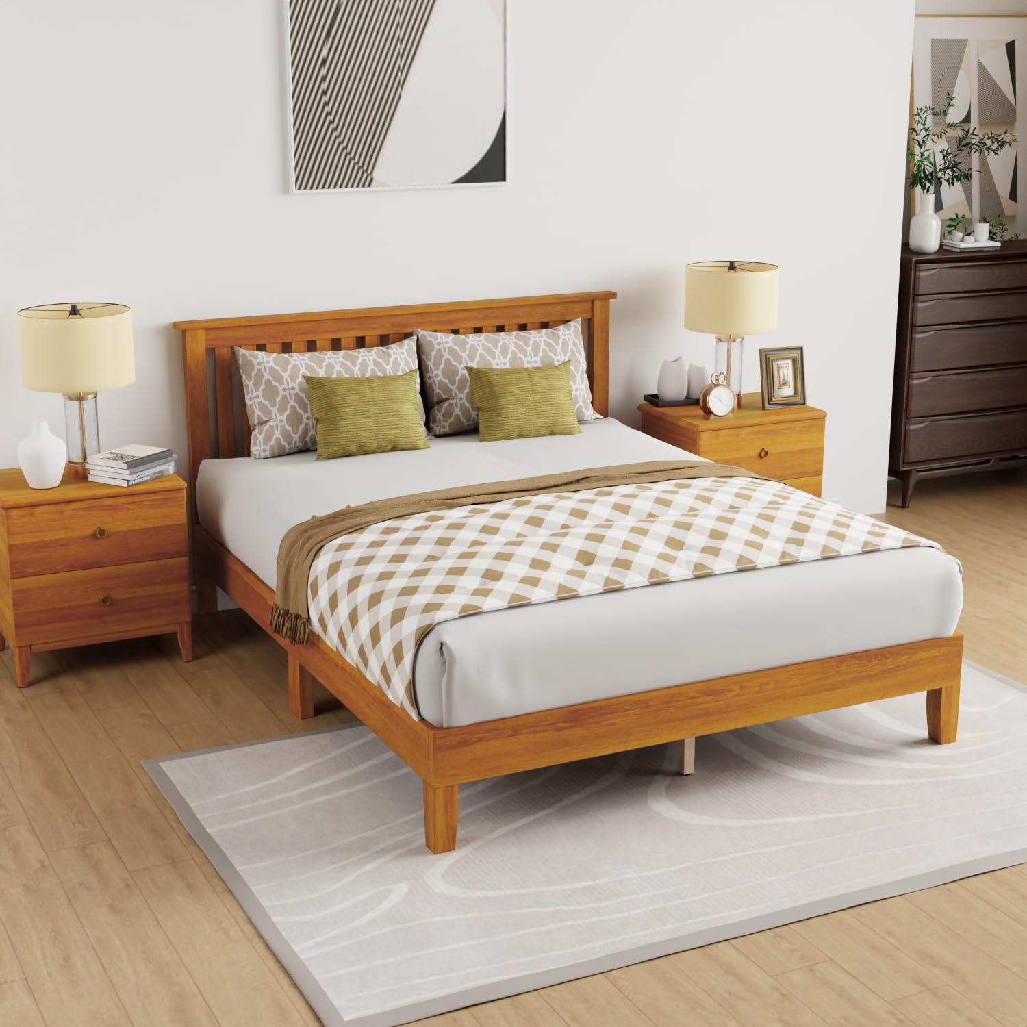 Photo 1 of *** UNKNOWN MISSING HARDWARE***PayLessHere Wood Platform Bed Frame Queen Size Solid Wood Bed Frame with Headboard Wood Slats Support No Box Spring Needed Easy Assembly,Brown