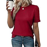 SHEWIN Women's Short Sleeve Summer Tops Crewneck Knit Solid Loose Casual Basic T Shirts Tee Blouses