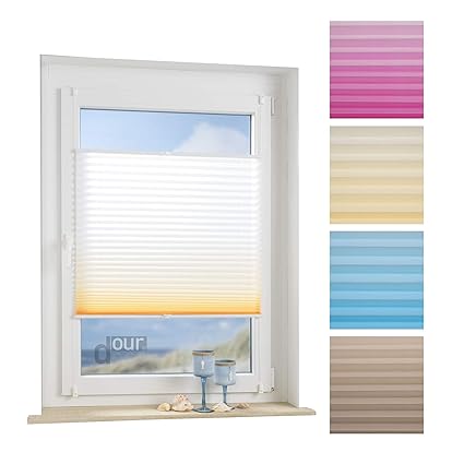 ourdeco® Plissee / 50 x 130 cm weiß-orange/lichtdurchlässig, Blickdicht/Farbverlauf: azurblau, orange/Klemmen=Montage ohne Bo