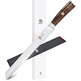 KYOKU 10 Inch Bread Knife - Daimyo Series - Serrated Knife with Ergonomic Rosewood Handle, and Mosaic Pin - Japanese Style 440C Stainless Steel Bread Cutter with Sheath and Case