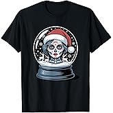 Christmas Sugar Skull Art Woman Santa Hat Festive Design T-Shirt
