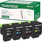 CS310 CS410 701H Toner Cartridges 4-Pack 70C1HK0 70C1HC0 70C1HM0 70C1HY0 | 701HK 701HC 701HM 701HY Toner Cartridge Replacement for Lexmark CS310 CS310dn CS410 CS410dn CS510 CS510de Printer Ink