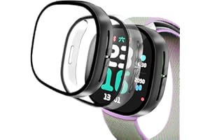 Suoman 2 Pack for Google Fitbit Ace LTE Case, 9H Hardness Tempered Glass Screen Protector+ Full Coverage Durable PC Hard Protective Bumper Cover (Black+Clear)