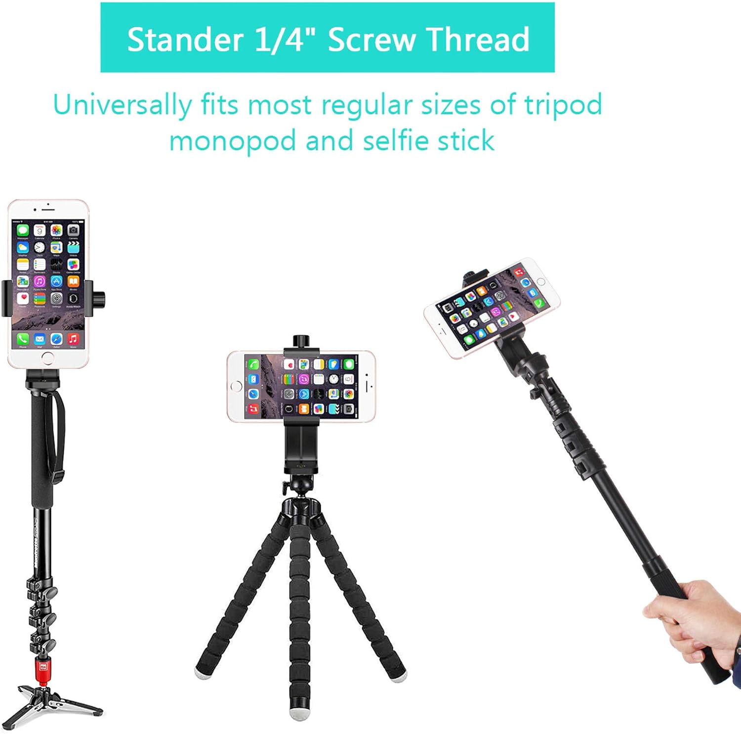 Puroma Universal Cell Phone Tripod Mount Adapter Smartphone Holder Mount Clip for iPhone 8 8plus X, 7 7plus 6 6s 6plus 5 5s, Samsung, Huawei P9 honor 8 and more Phones, Selfie Monopod Adjustable Clamp: Electronics