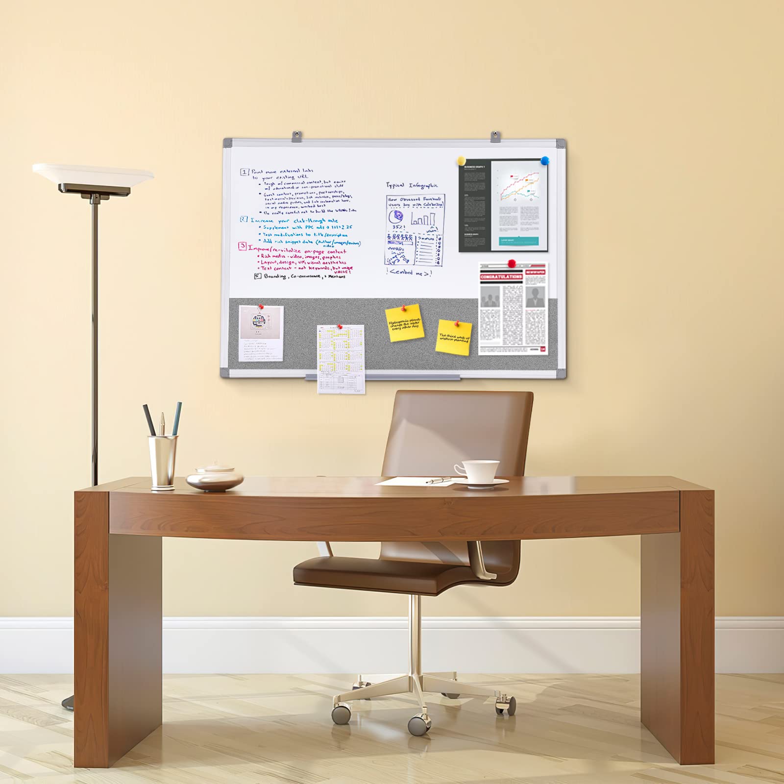 Combo Dry Erase Fabric Bulletin Board Wall Mount Notoice Pins Board