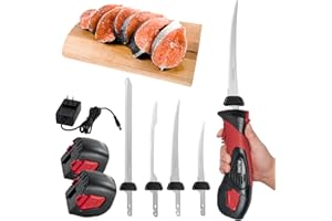 VLOXO Cordless Electric Fillet Knife, Rechargeable Fish Fillet Knife with 4 Ti-Nitride S.S. Coated Non-Slip Grip Handle Electric Knife for Fishing