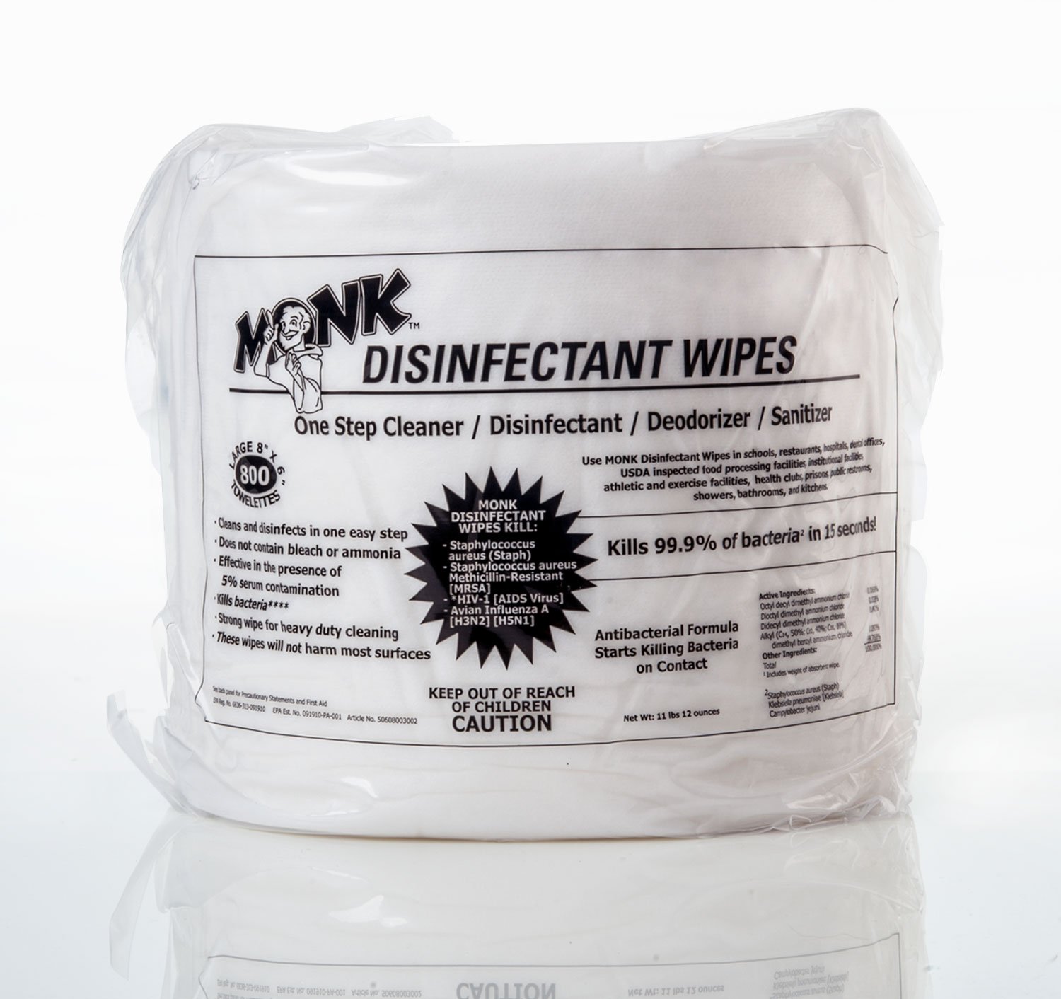 Monk Gym & Fitness Equipment Wipes, One Step Cleaner, Disinfectant, Deodorizer & Sanitizer, Pack of 800 Count, Great for Home & Corp Gyms, Yoga Mats, Dance Studios, Spinning Classes & More