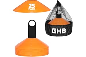 GHB Soccer Cones 25/50/100 Pack Disc Soccer Sport Cones Training Field Marker Agility Cones for Traffic, Basketball, Coaching, Practice Equipment Includes Cone Drills Guide